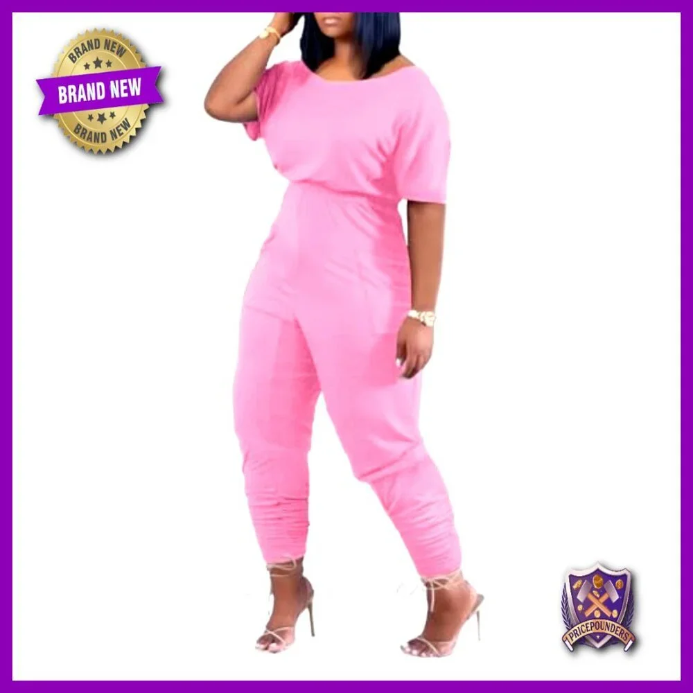 Plus Size Off Shoulder Jumpsuit with Pockets Loose Fit Summer Romper